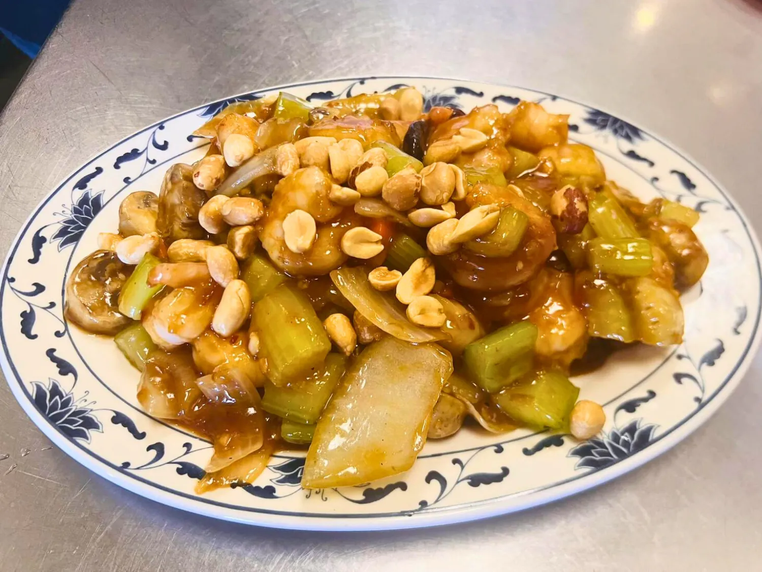 Spicy kung pao chicken with peanuts and veggies at Wok's Cookin', a Chinese Restaurant in Castaic