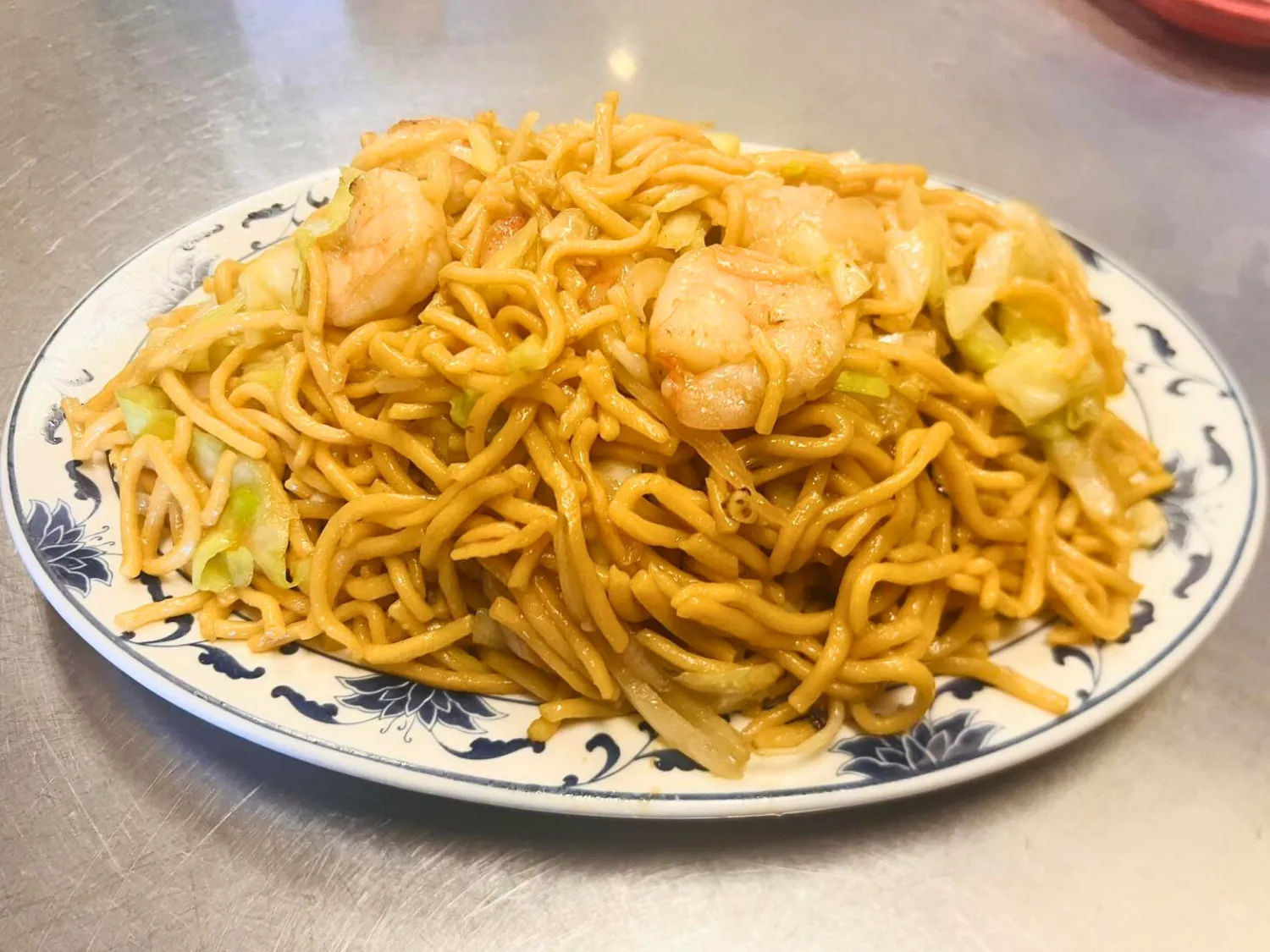 Savory shrimp chow mein noodles at Wok's Cookin', a Chinese Restaurant in Castaic